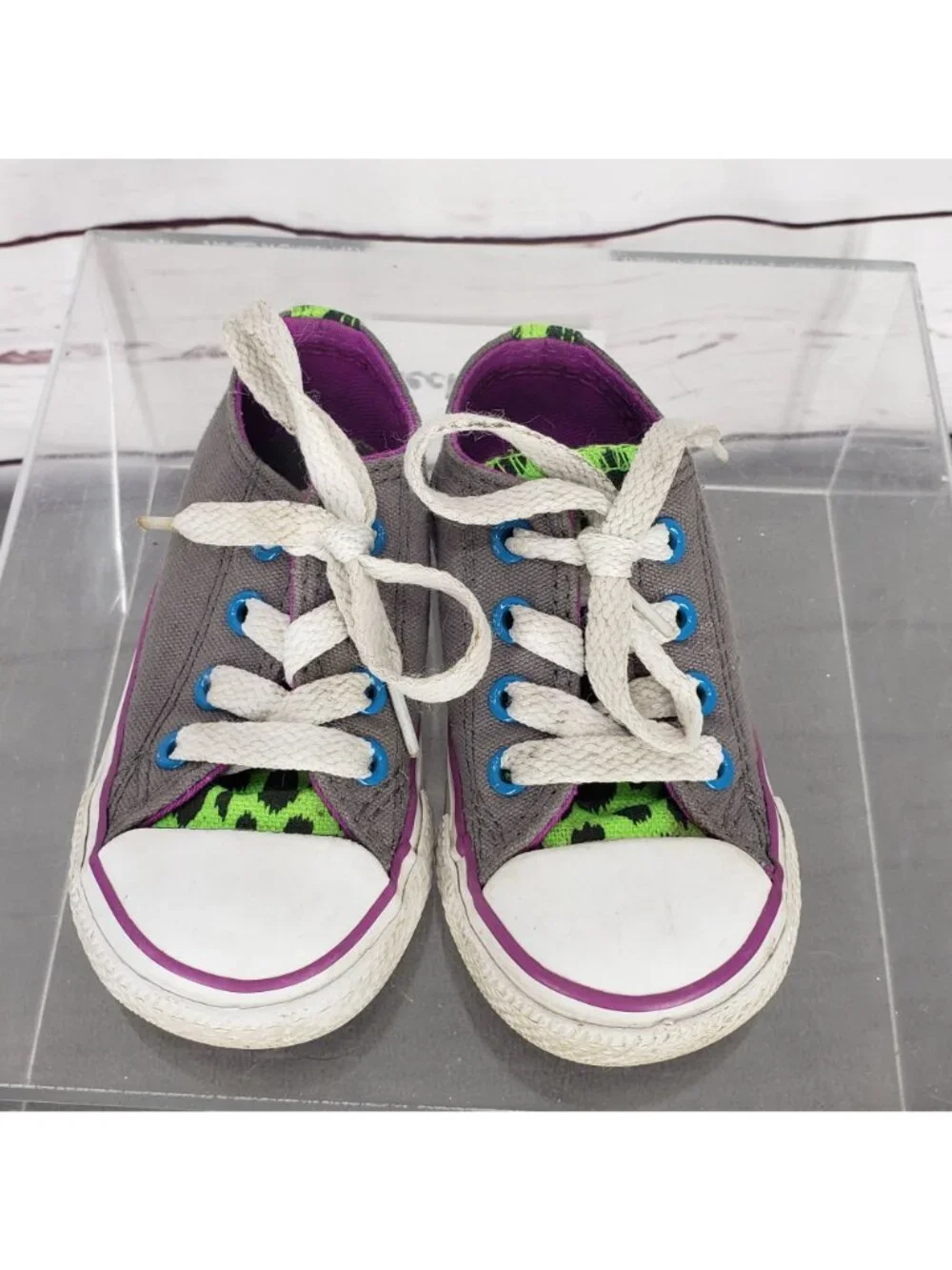 Converse All Star Toddler Shoes Gray Green Purple Canvas Size 5 Lace-Up Sneakers